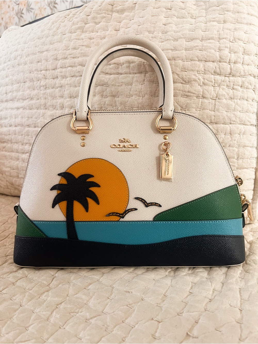 Coach Cream Dome Satchel with Sunset Palm Graphic